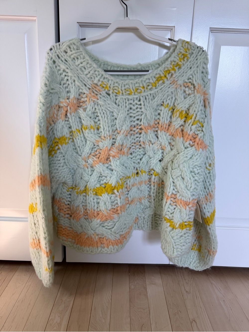 Anthropologie Chunky Cable Knit Sweater | Turquoise Pastel | Oversized | Small